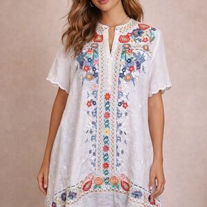 Adore Paris white Tunic with Vibrant Embroidery Boho vibe